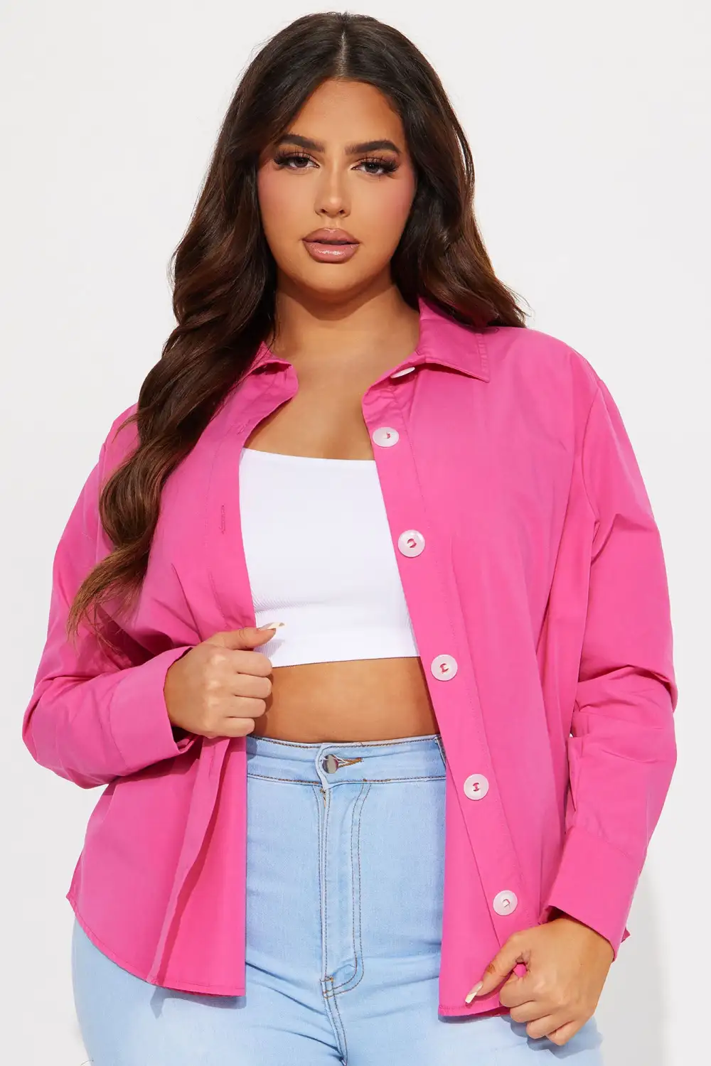 Manifesting Needs Poplin Shirt - Fuchsia