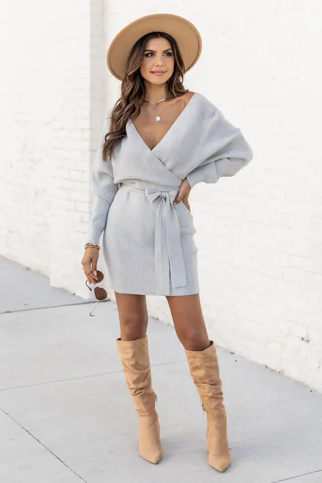 Talk Of The Town Grey Sweater Mini Dress FINAL SALE