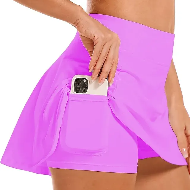 Women's Tennis Skirts Golf Skirts Breathable Quick Dry With Pockets Tennis Clothing Golf Apparel 2 in 1 Golf Tee Pocket Printed Summer Tennis Golf Badminton