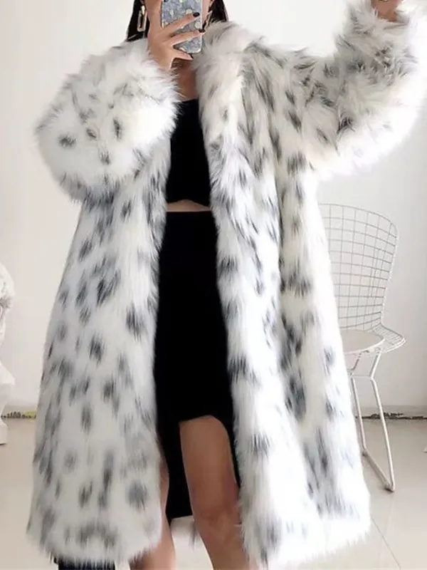 Women's Faux Fur Coat Modern Comfortable Street Style Plush Patchwork Pocket Outdoor Daily Wear Vacation Going out Faux Fur Long Coat Winter Fall White Cardigan Turndown Loose Fit S M L XL XXL / Warm