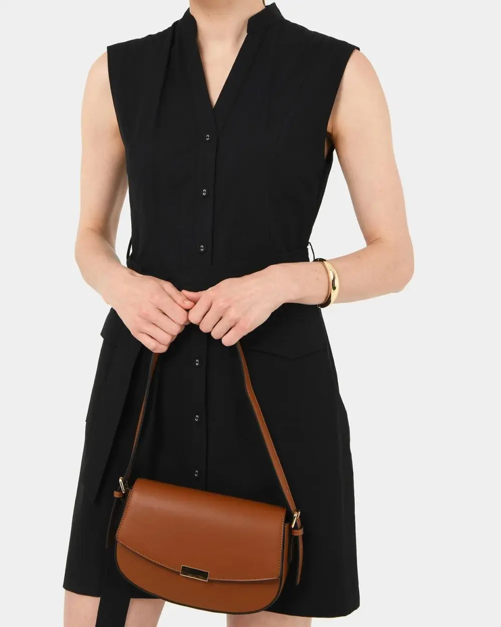 Mandarin Collar Utility Tie Dress
