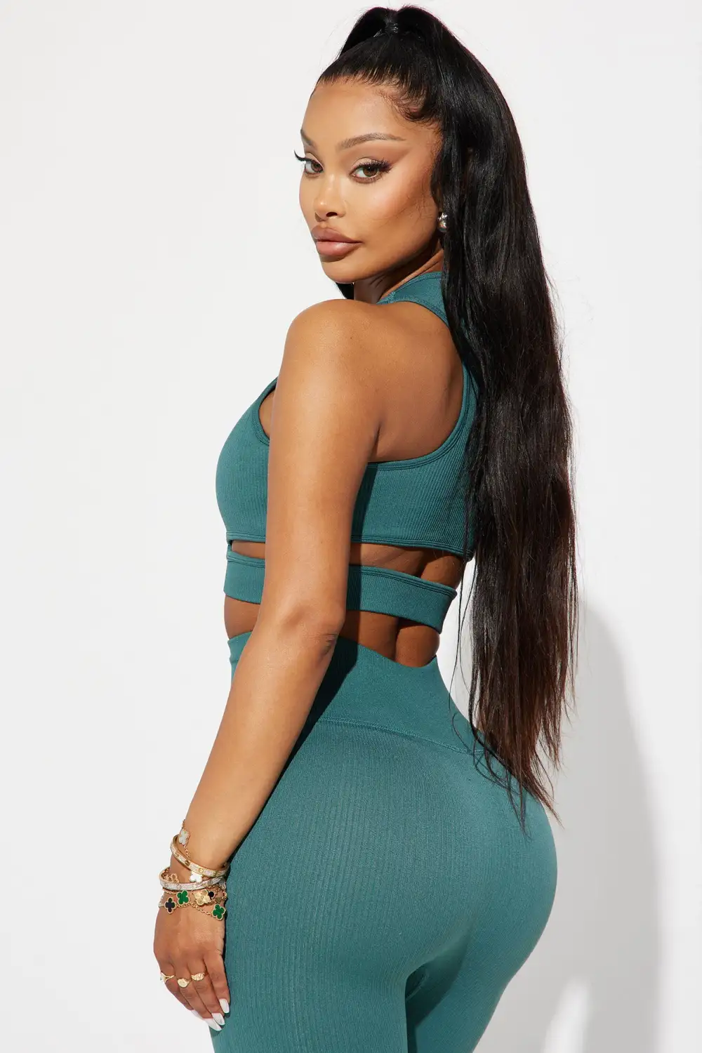 Roxane Ribbed Seamless Active Sports Bra - Teal