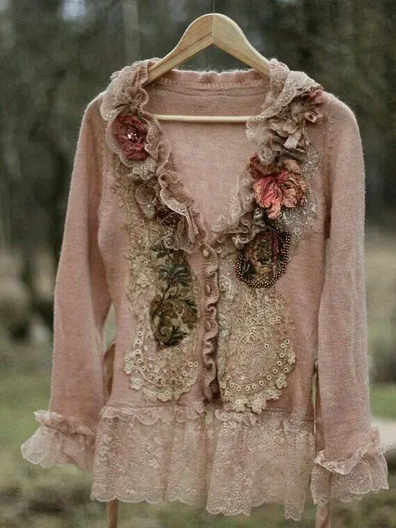 Linen Women Flower Decoration Flounce Top