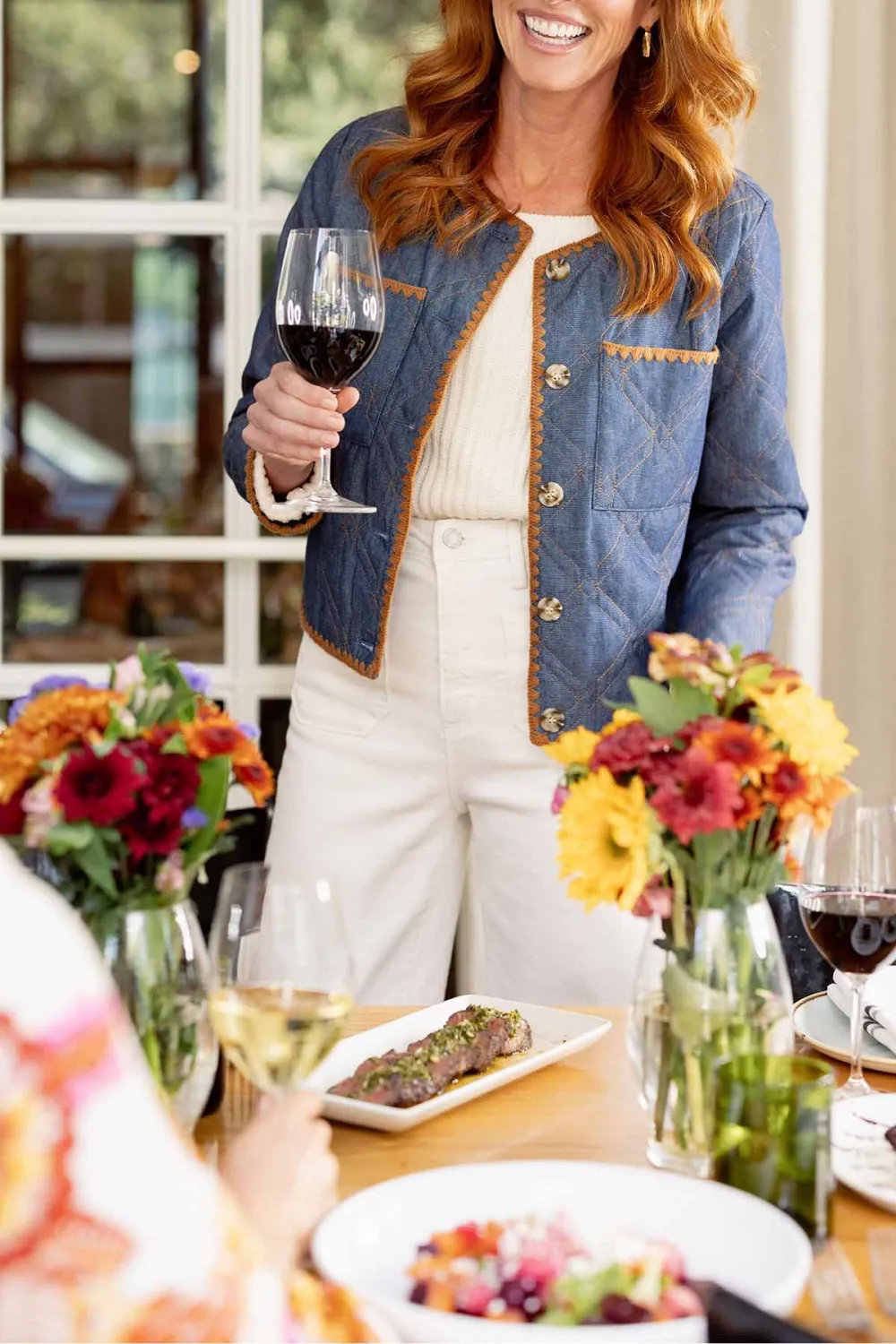 Blue Denim Contrast Stitch Quilted Cropped Jacket