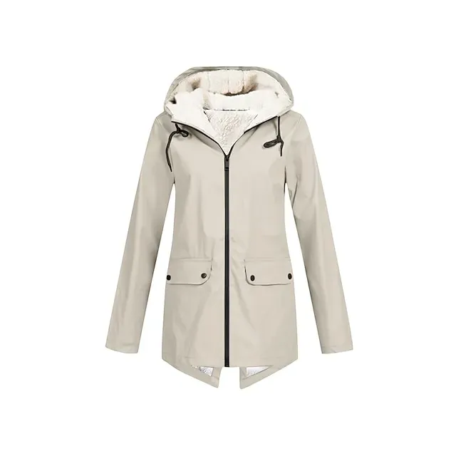 Women's Raincoat Waterproof Rain Jacket Fleece Winter Coat Windproof Trench Coat Fall Sport Outdoor Hiking Jacket Lihghtweight Zip up Hooded Jacket with Pocket Warm Long Sleeve Fall Winter Navy