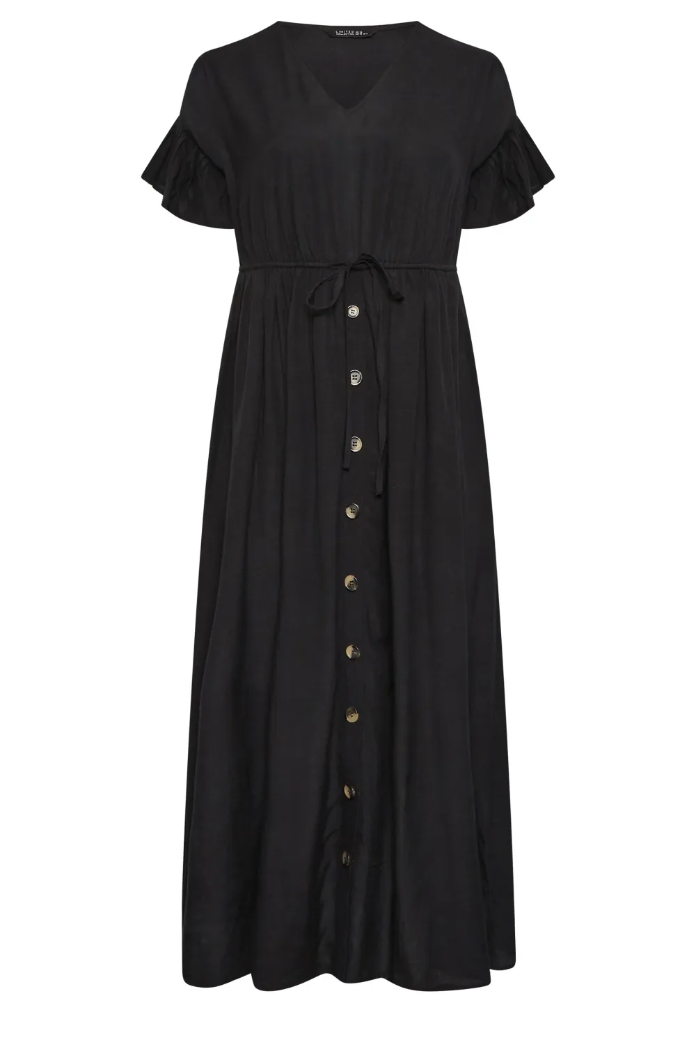 YOURS Curve Black Frill Sleeve Linen Maxi Dress