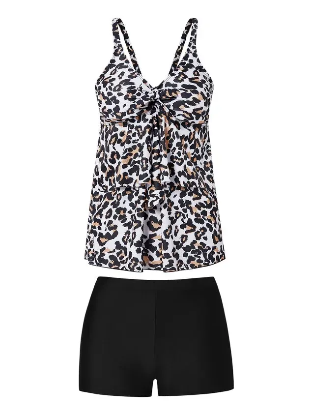 Casual Leopard Printing V neck Tankinis Two-Piece Set