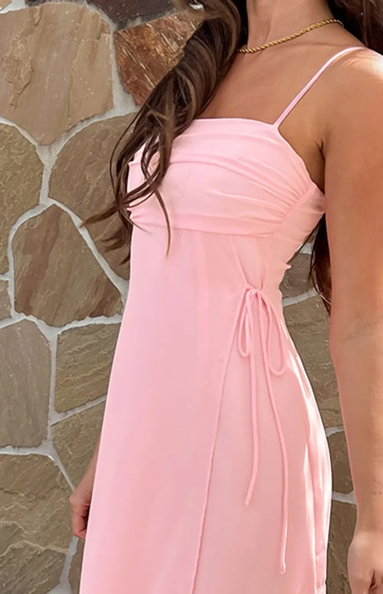 Pink Long Sleeve Sheer Maxi Dress