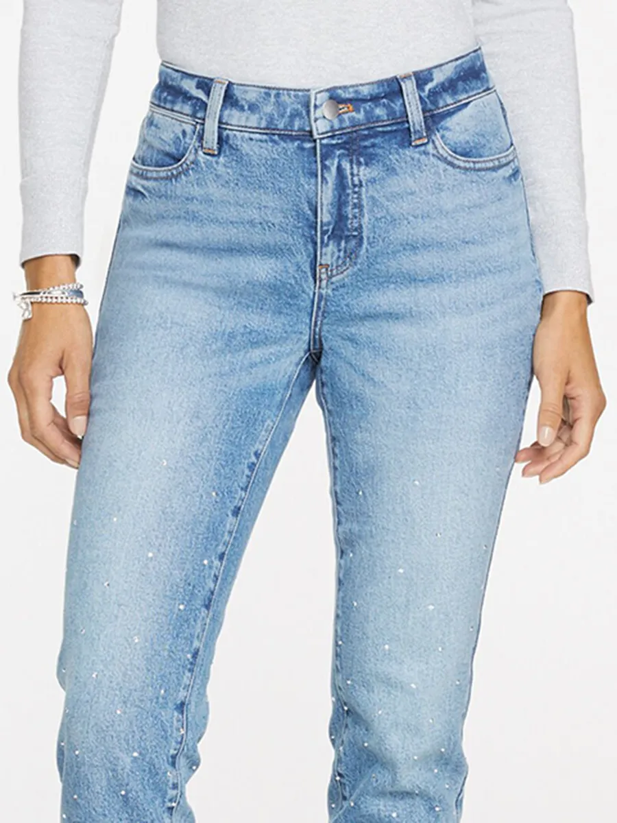 Women'S Ankle-Length Glittering Nine-Inch Slim-Fit Denim Pants