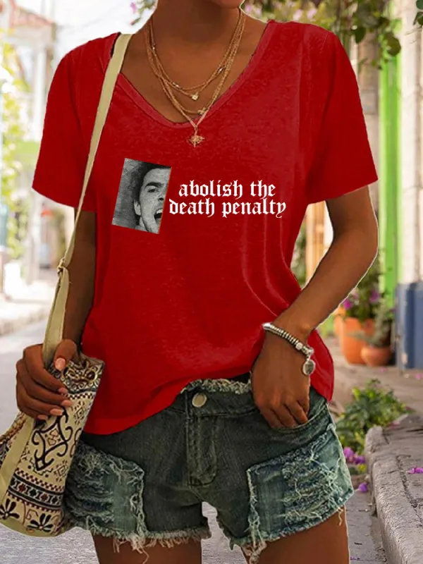 Women's Abolish The Death Penalty Short Sleeves V-Neck Pure Cotton T-Shirt
