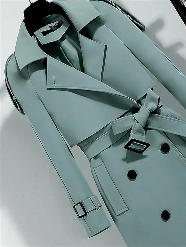 Women's Trench Coat Long Over Coat Fall Winter Coat with Belt Elegant Stylish Simple Minimalist Jacket Long Sleeve Bean Green Black khaki