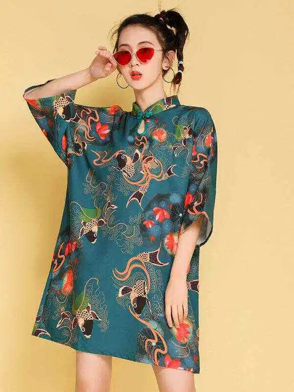 Artistic Retro Printed Short Cheongsams