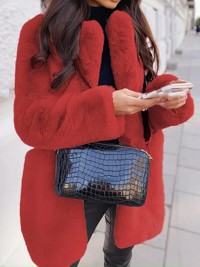 Women's Faux Fur Coat Pink Mink Fur Coat Warm Windproof Winter Coat Open Front Fleece Jacket Long Sleeve Fall Black White Outerwear