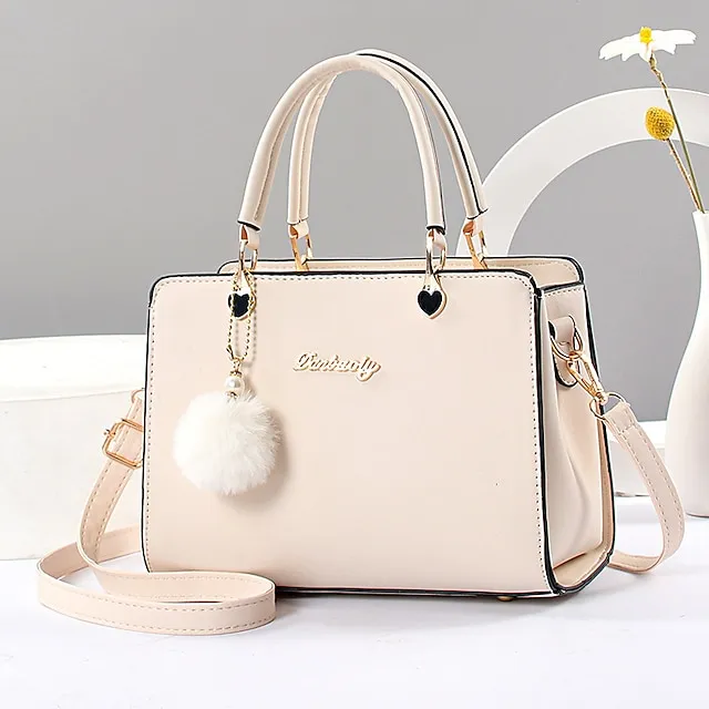 Women's Handbag Crossbody Bag Diaper Bag Tote PU Leather Office Daily Pendant Adjustable Large Capacity Durable Solid Color Black White Pink