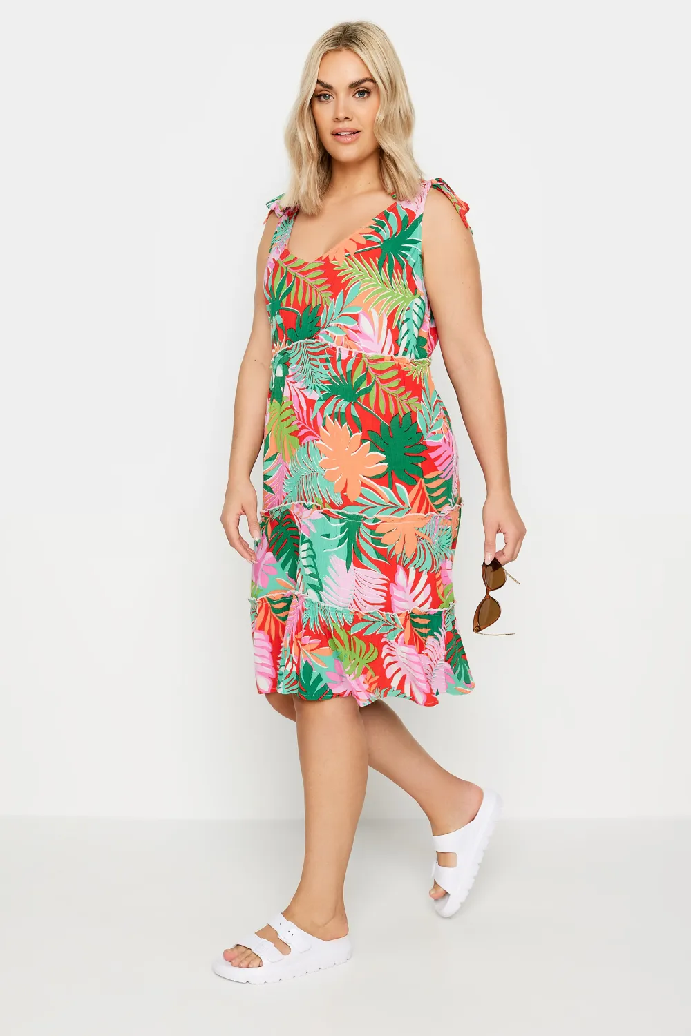 LIMITED COLLECTION Curve Red Tropical Tiered Midi Dress