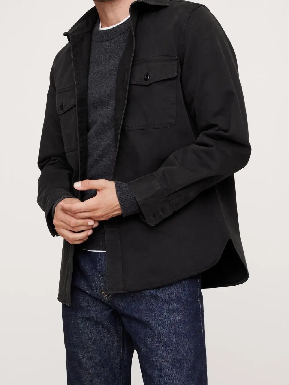 Men's Washed Black Stylish Casual Cotton Jacket