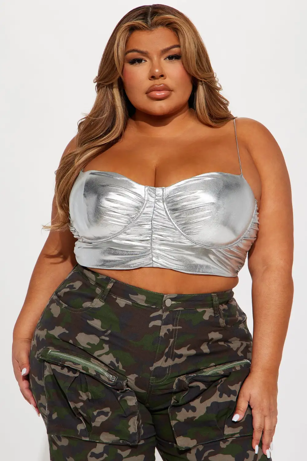 Keziah Metallic Faux Leather Cami - Silver