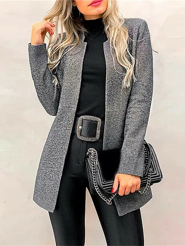 Women's Coat Outdoor Slim Fit Plain Warm Fashion Regular Fit Outerwear Long Sleeve Spring Dark Gray S