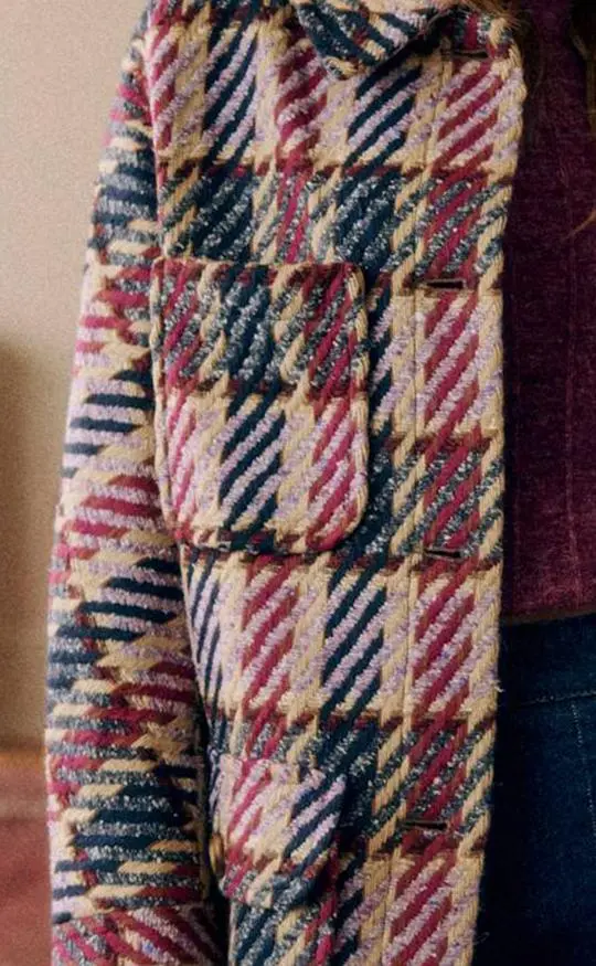 Pink Blue Check Checked Coat With Classic Collar