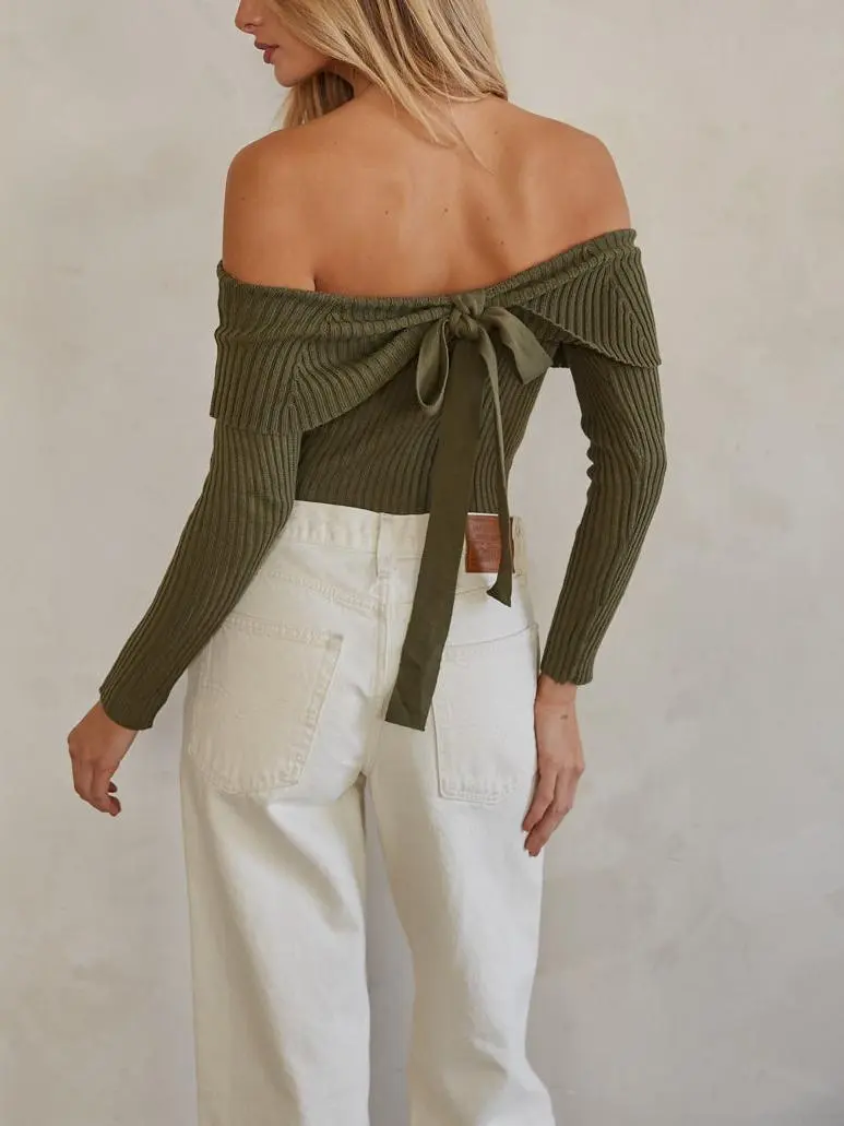 Kara Off the Shoulder Bow Back Sweater