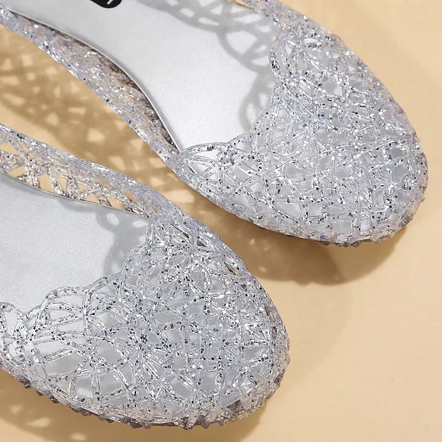 Women's Sandals Comfort Shoes Jellies Shoes Daily Beach Summer Flat Heel Round Toe Elegant Casual PVC Loafer Solid Color Black 20L Pink Blue