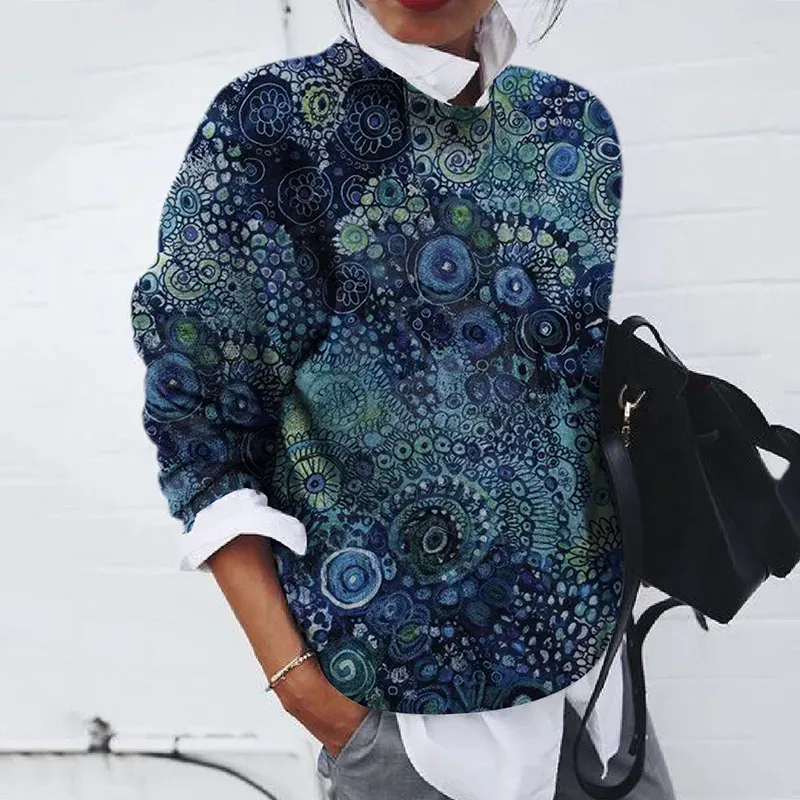 Fashion Abstract Print Loose Long Sleeve Top