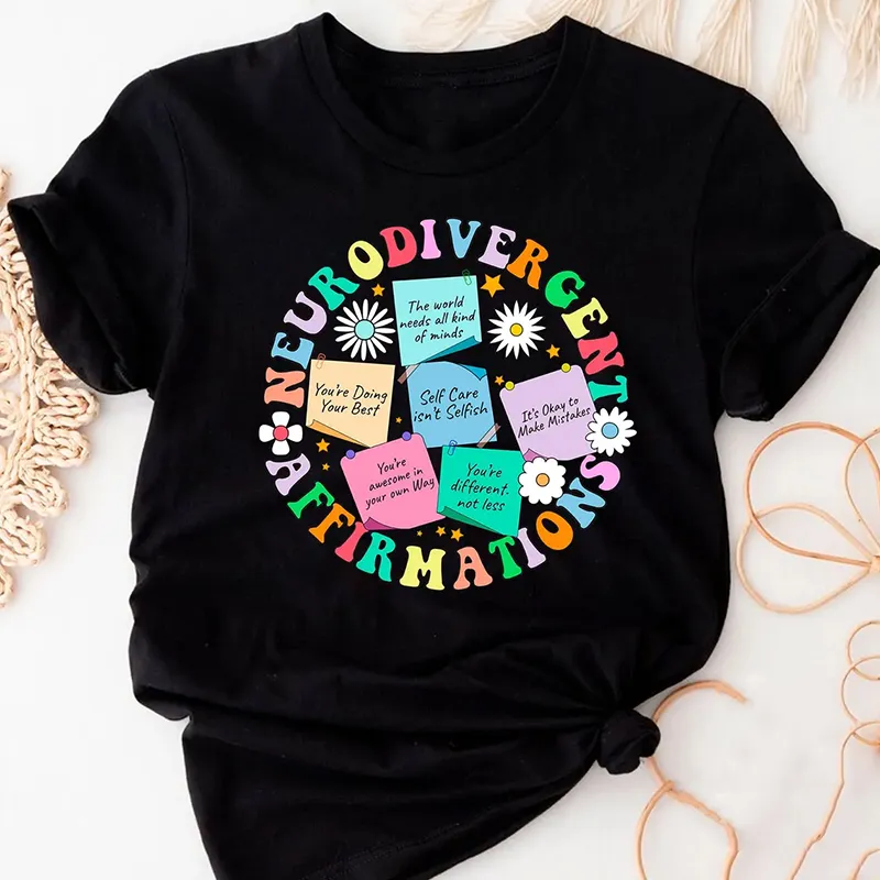 Women'S Mental Health Slogans Printed Round Neck Short Sleeved T-Shirt