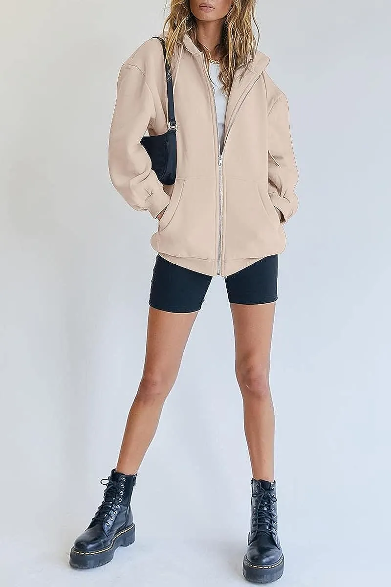 Women's Cute Hoodies Teen Girl Fall Jacket Oversized Sweatshirts Casual Drawstring Zip Up Y2K Hoodie with Pocket