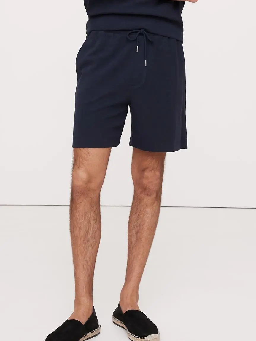 Men's Navy Blue Cotton Knitted Elastic Shorts