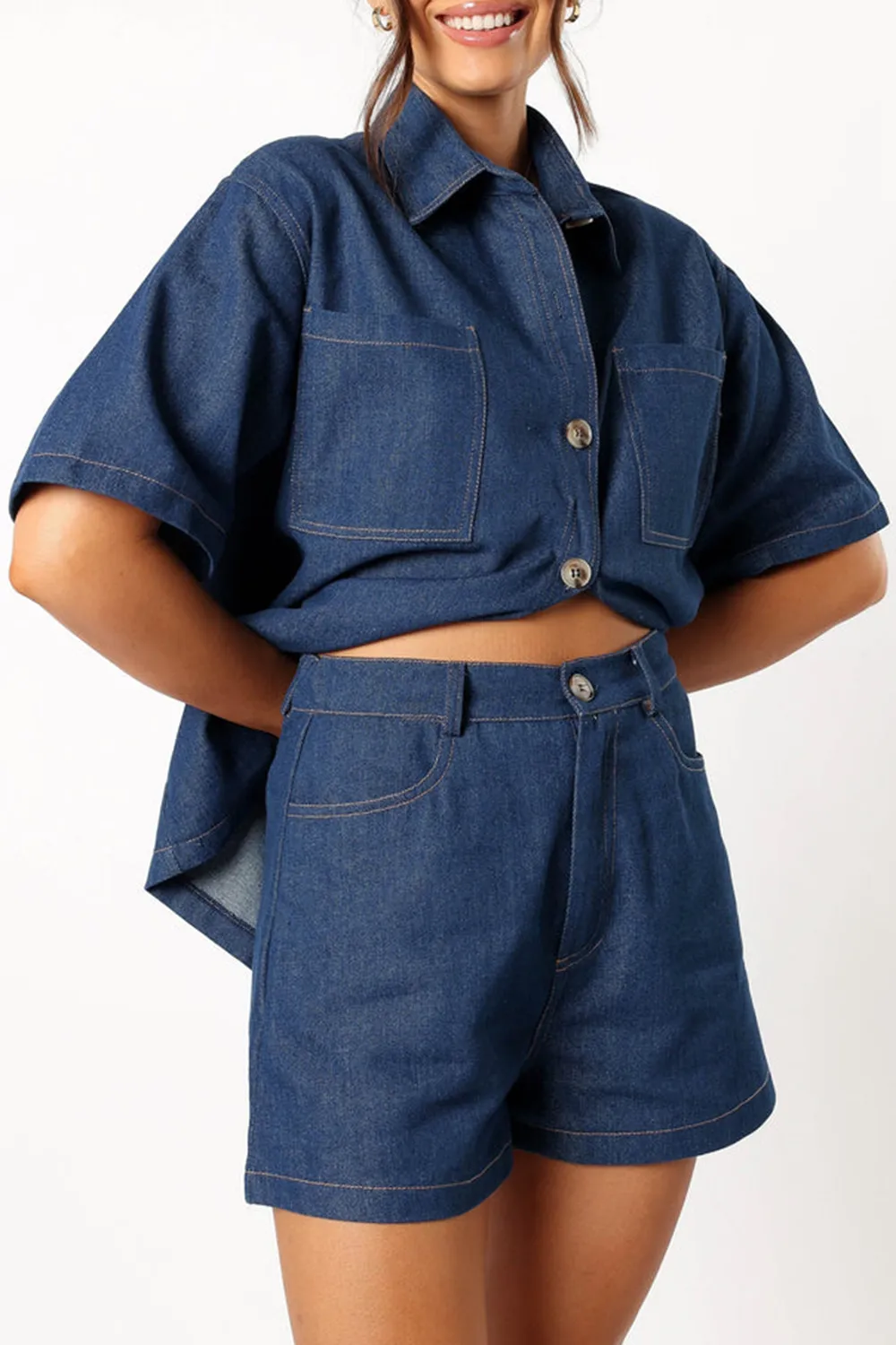 DARK DENIM LOOSE BUTTON DOWN SHIRT