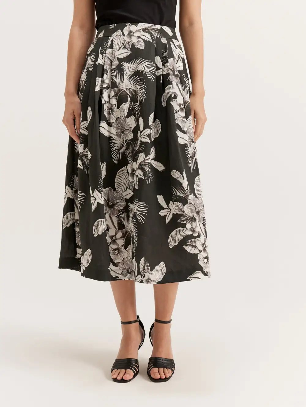 Satin Floral Print Midi Skirts