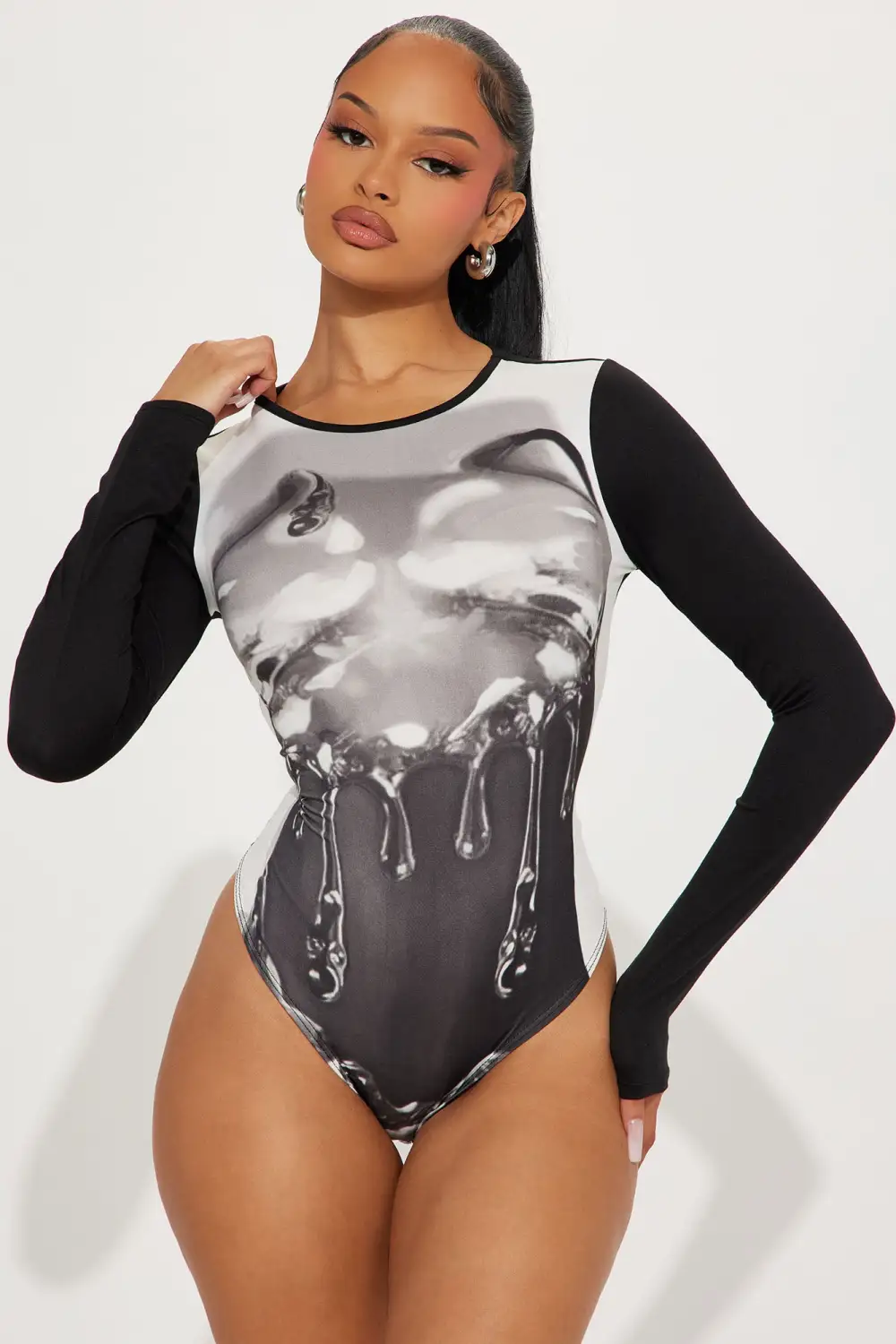 Sensual Seduction Long Sleeve Bodysuit - Black/combo