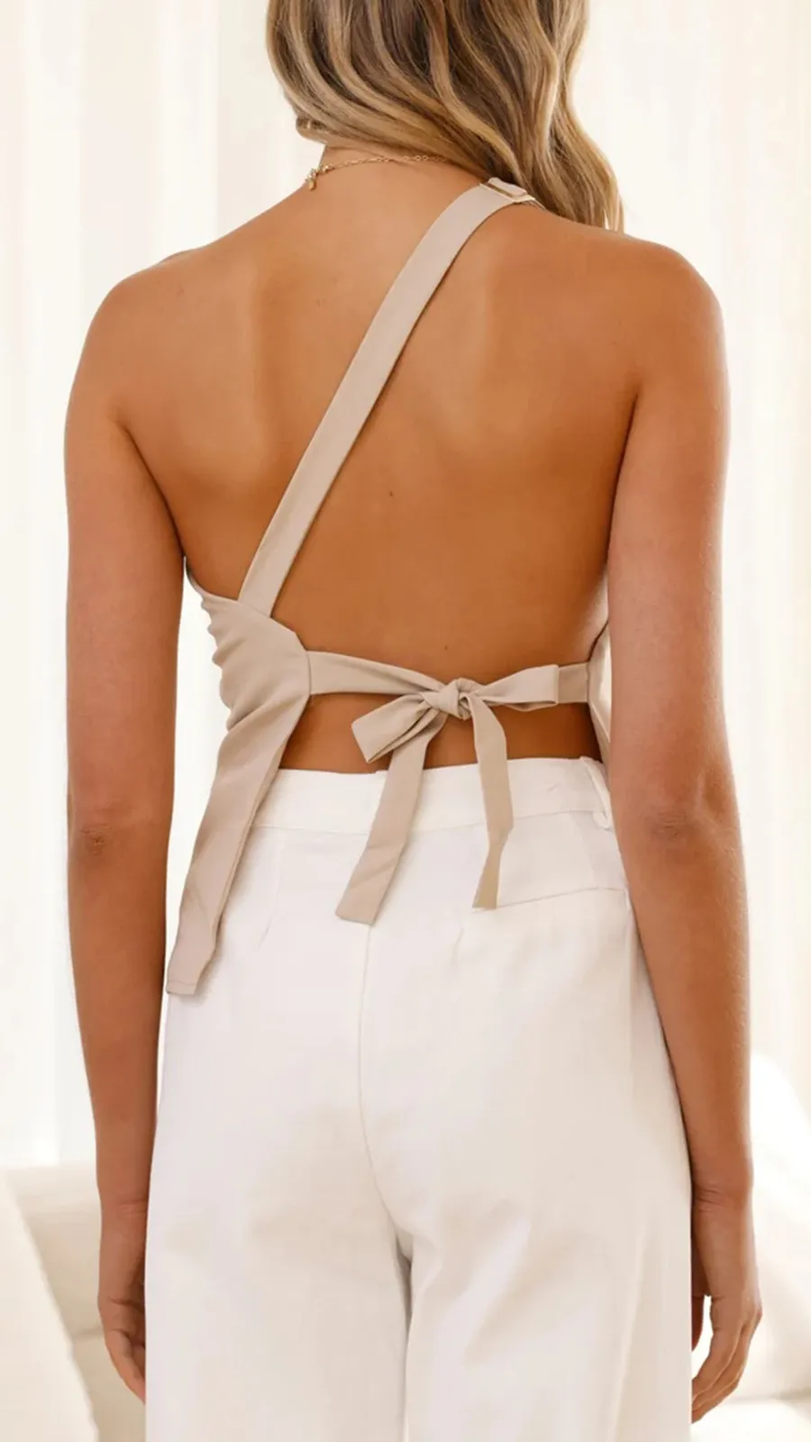 Slant Collar Hollow Back Top