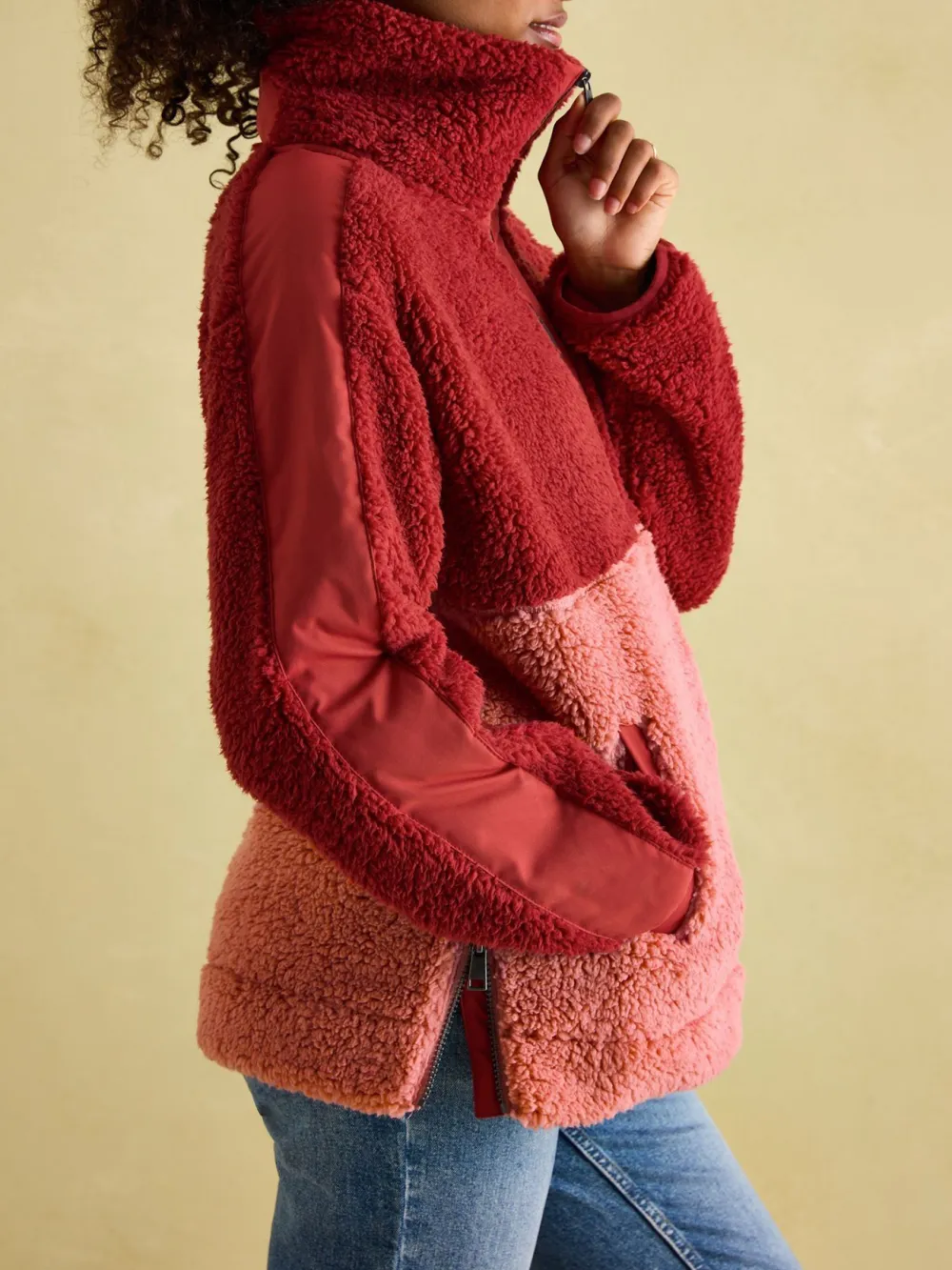 Color Block Pink Quarter Zip Fleece