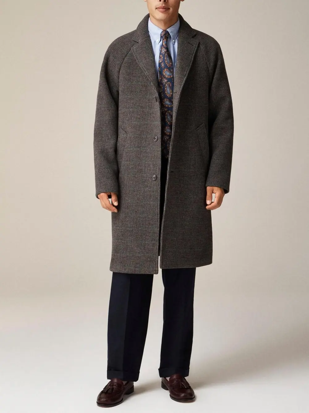 Gray Long Length Wool Overcoat