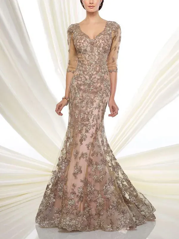 Floral lace tulle mermaid dress