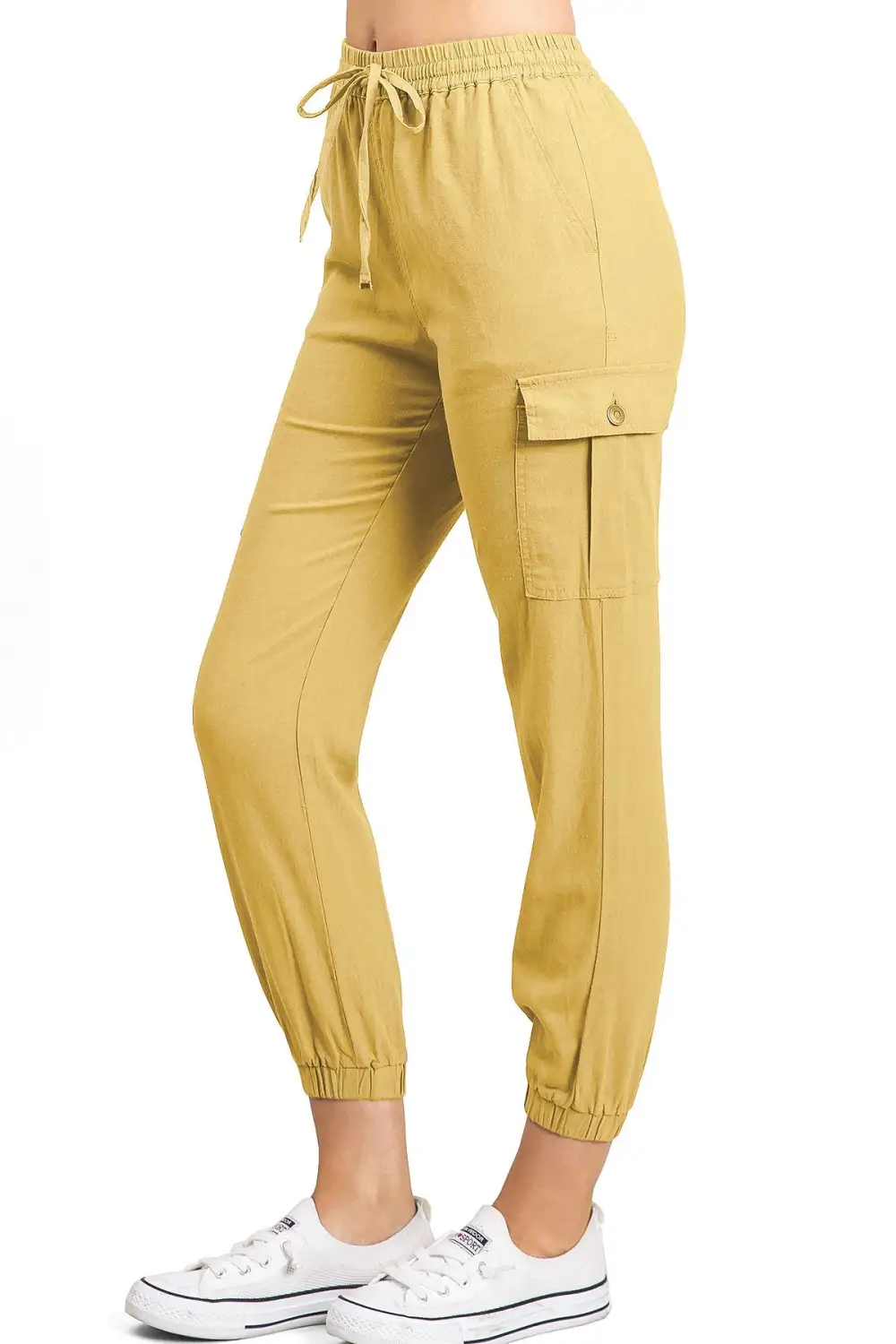 Tan Drawstring Cargo Jogger Pants