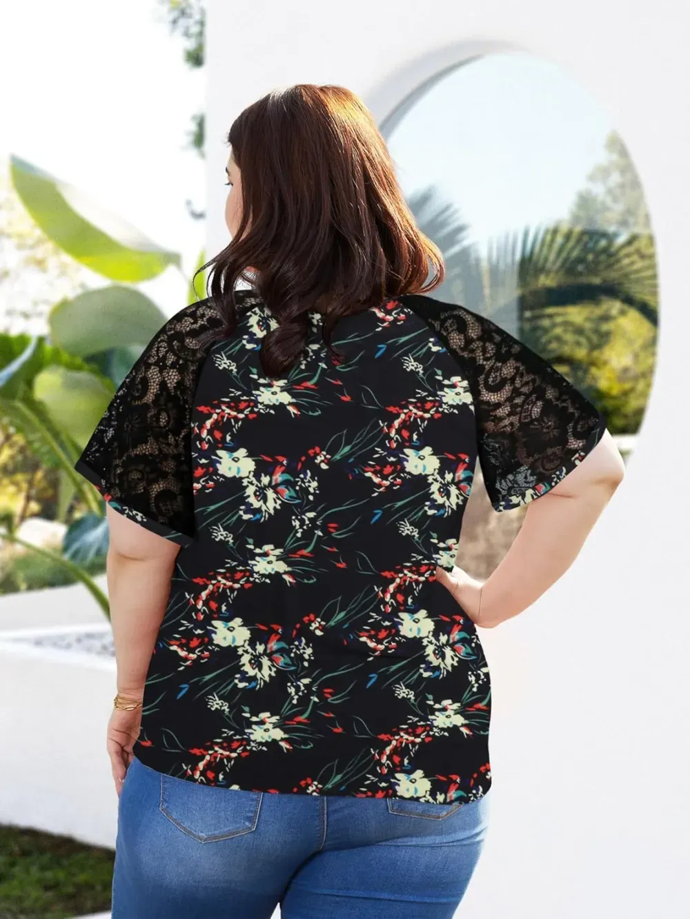 HDLTE Womens Plus Size Tops Floral Bell Sleeves Blouses Summer Crewneck Tunic Loose Casual T Shirts