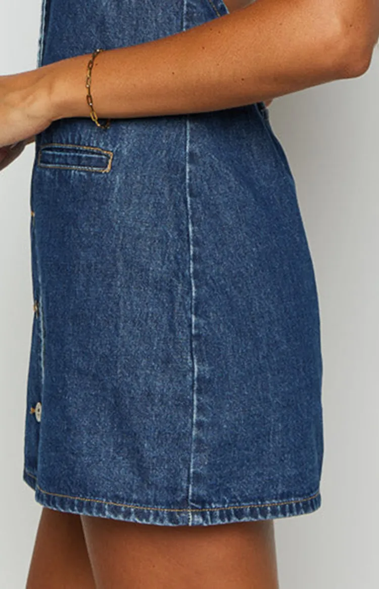 Denim Halter Neck Button Front Mini Dress