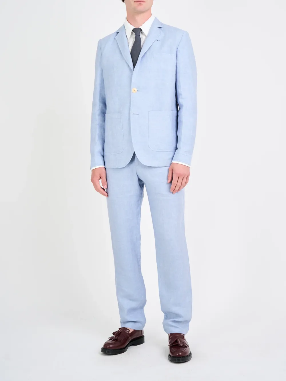Blue Casual Style Lapel Linen Blazer