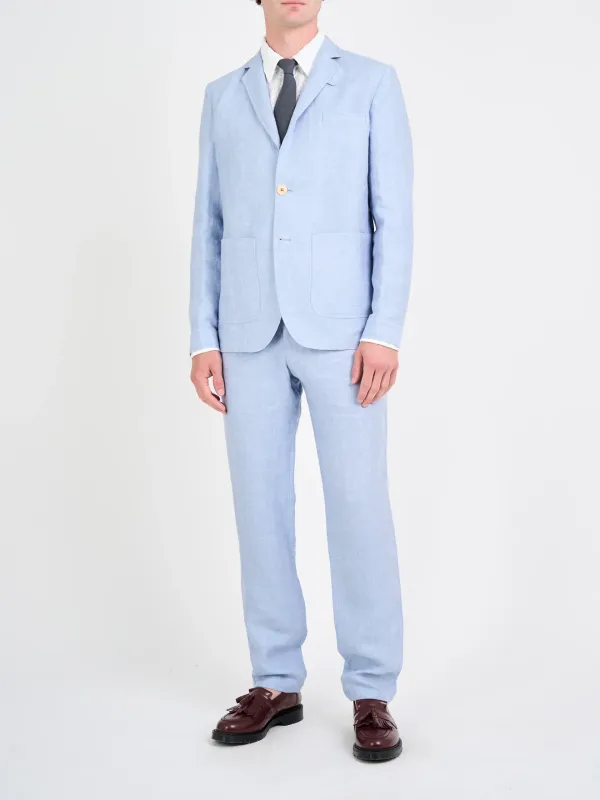 Blue Casual Style Lapel Linen Blazer