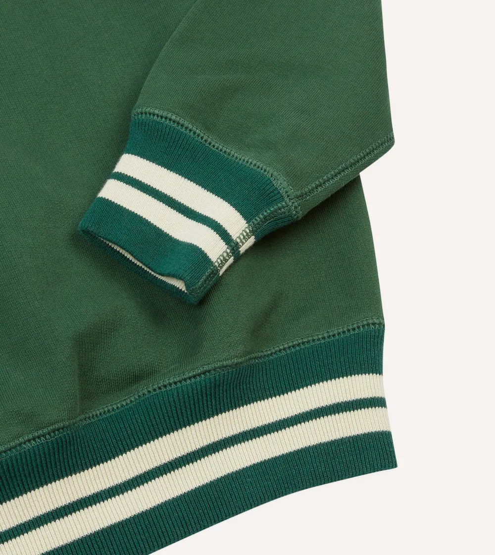 Green Crew Neck Sweatshirt With Striped Trim
