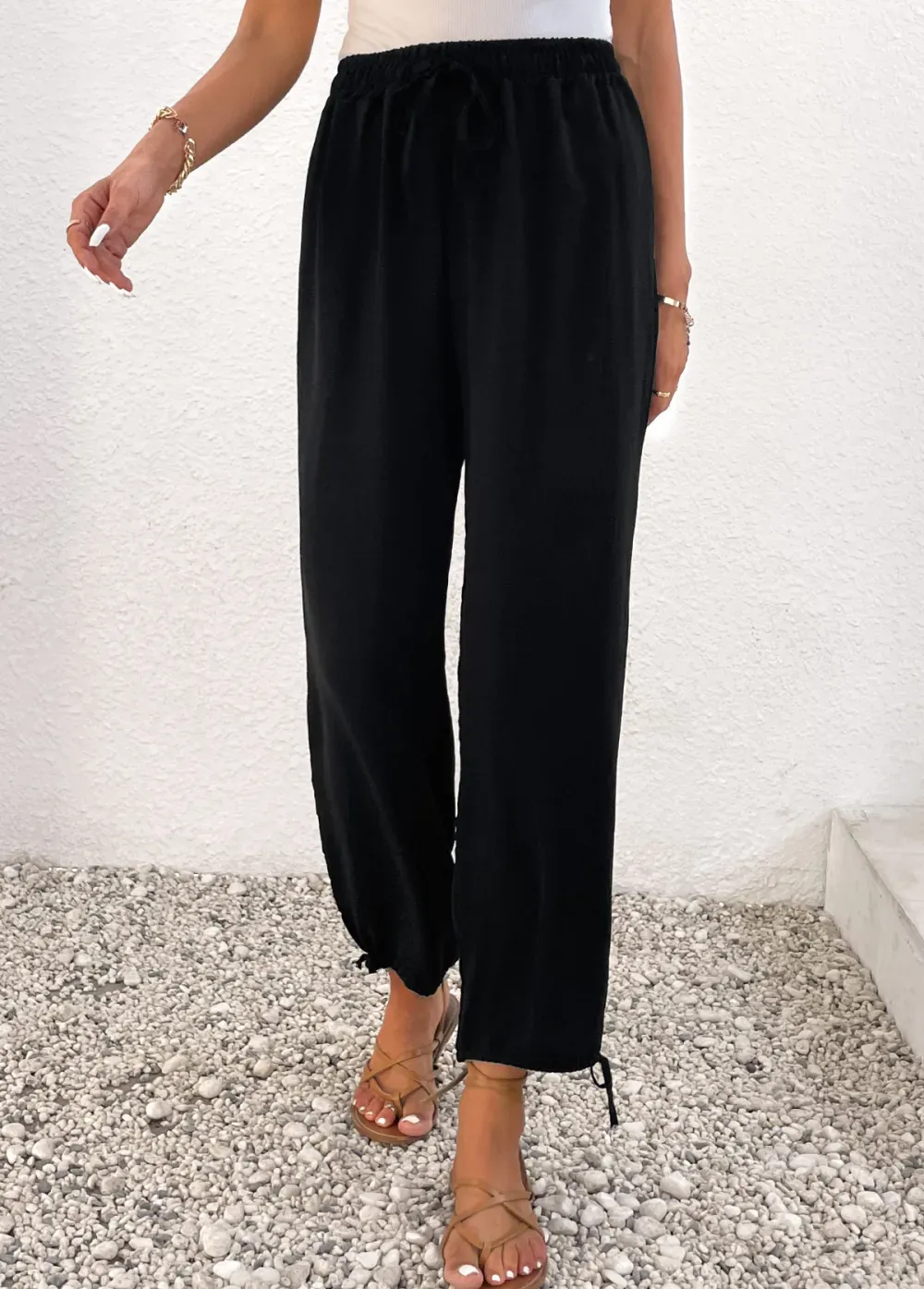 Black Lightweight Jogger Elastic Waist High Waisted Pants