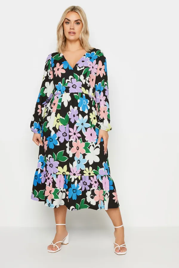 YOURS Curve White Floral & Leopard Print Textured Wrap Dress
