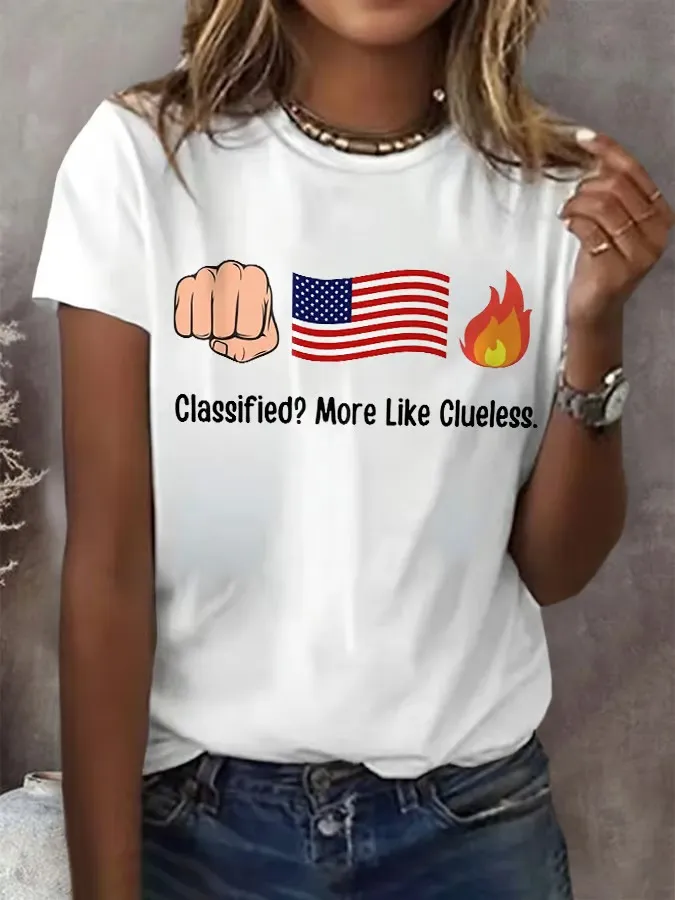 Retro Fist Flag Fire Classified? More Like Clueless Print T-Shirt