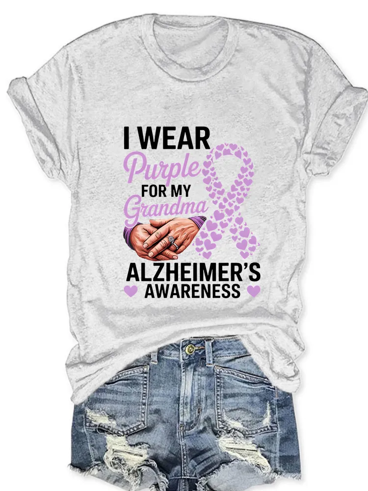 Women'S I Wear Purple For My Grandma Alzheimer'S Awareness Round-Neck Short-Sleeved T-Shirt