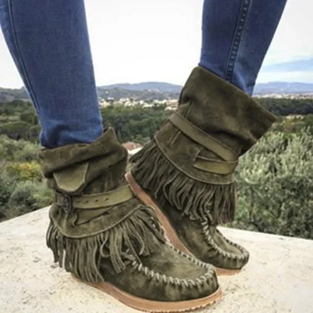 WOMEN'S FRINGED ALL SEASON CASUAL TASSELS BOOTS