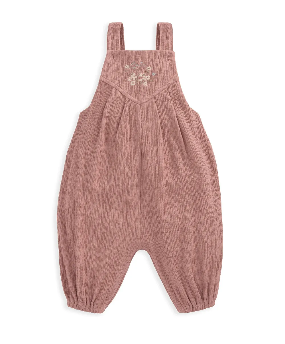 Crinkle Dungarees & Bodysuit Outfit Set - Pink