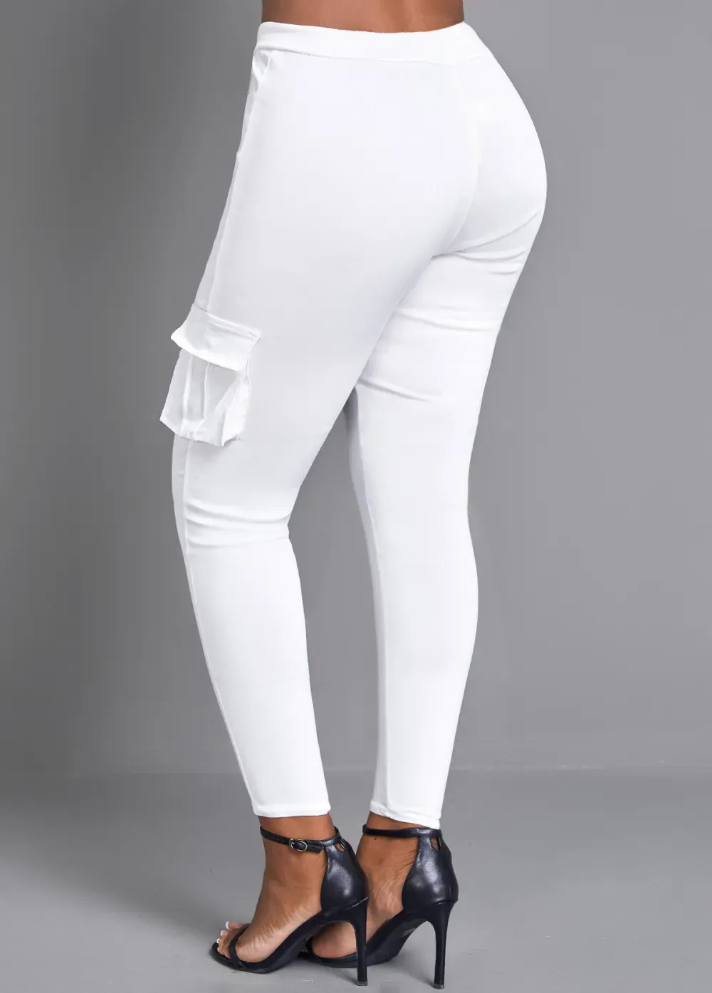 White Pocket Skinny Drawastring High Waisted Pants