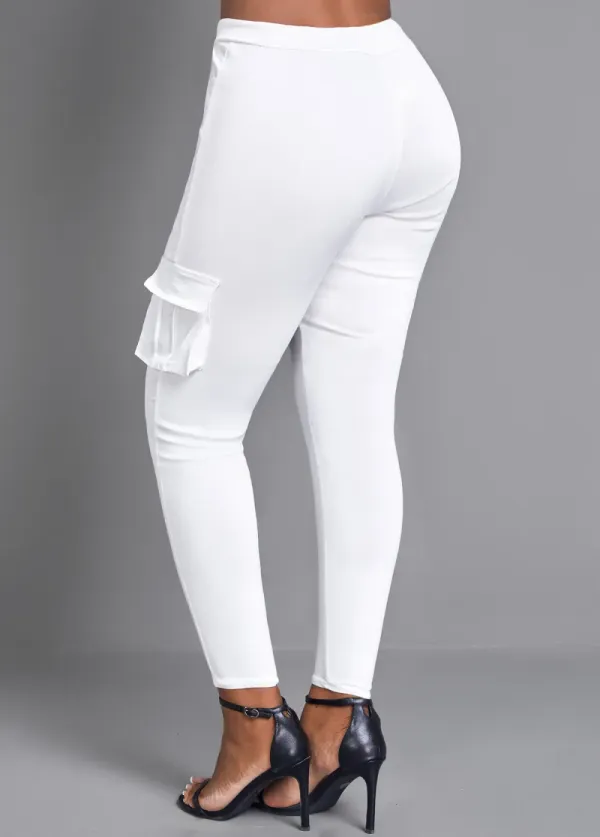 White Pocket Skinny Drawastring High Waisted Pants